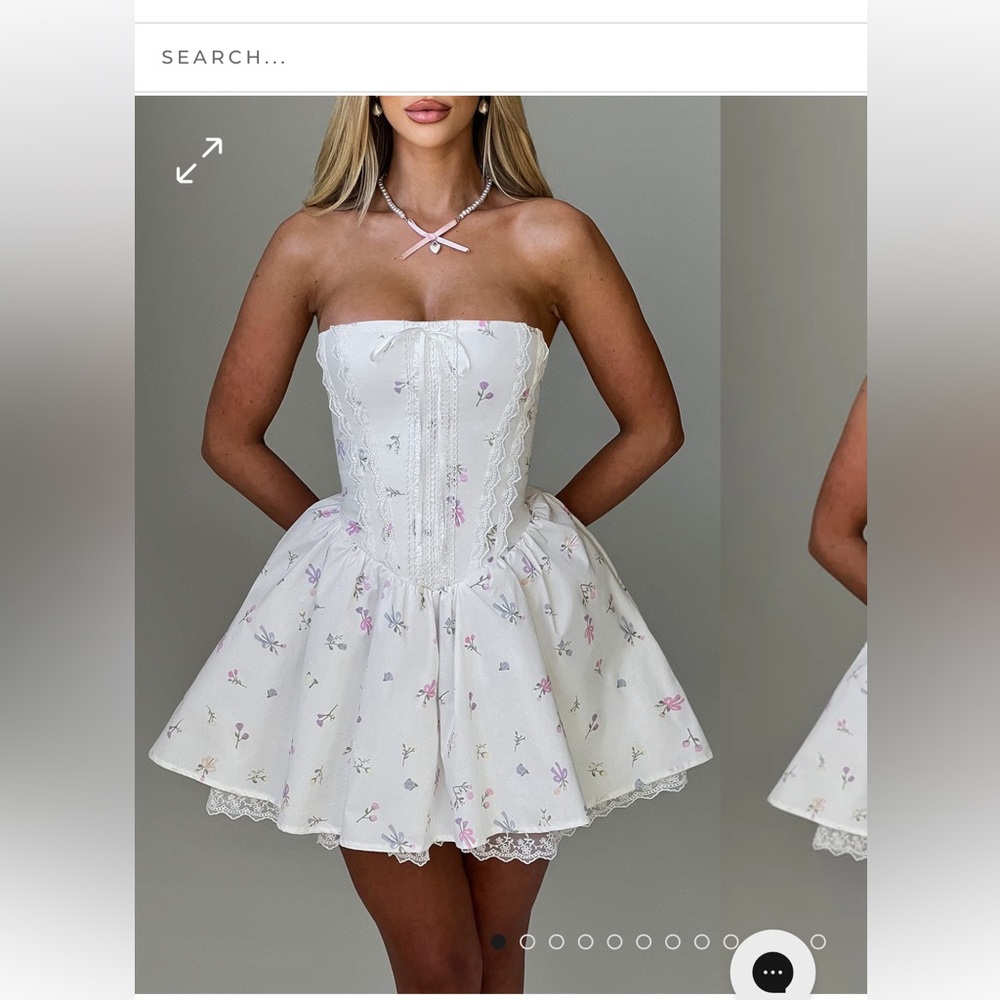 Babyboo Elegant White Strapless Dress with Floral Accents